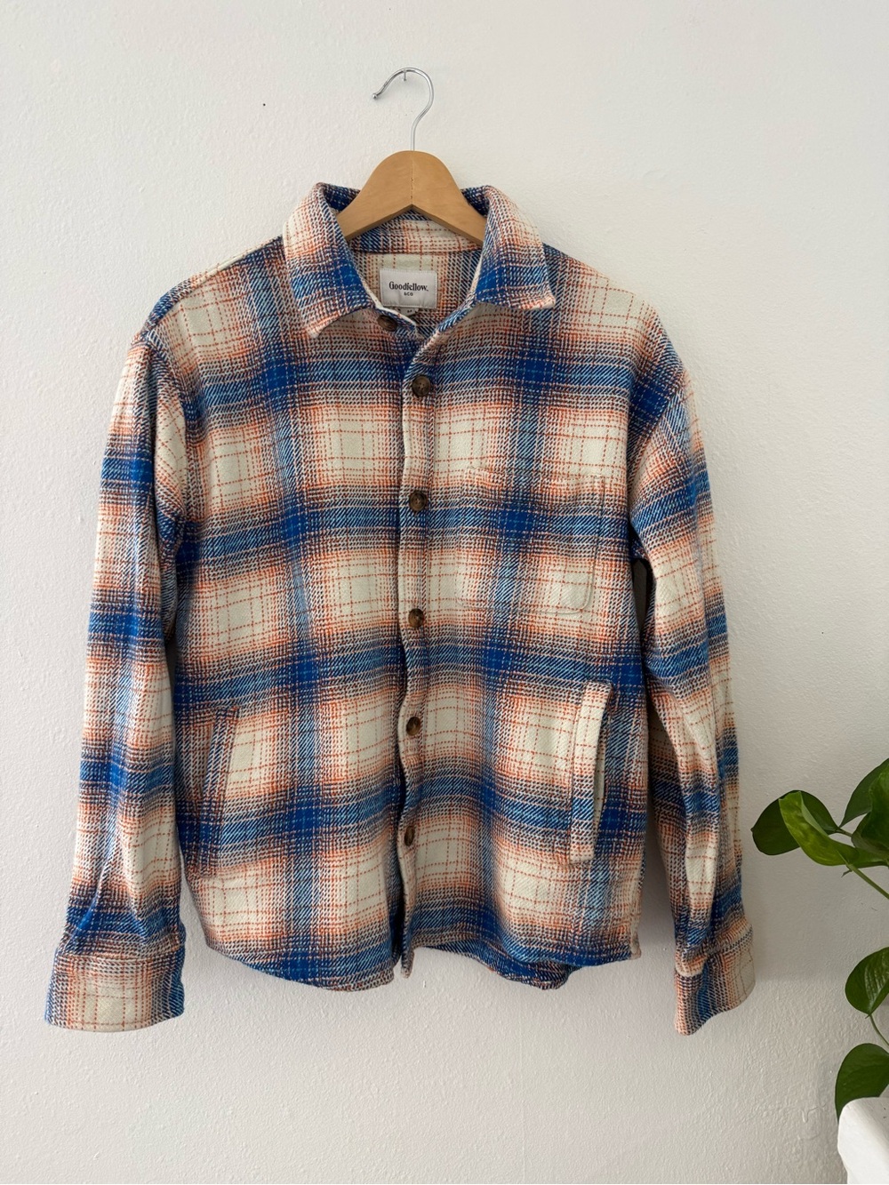 Goodfellow & Co Blue, Cream & Brown Plaid Shirt Jacket